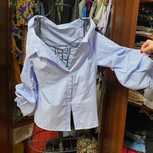 Off shoulder pinstripe blouse